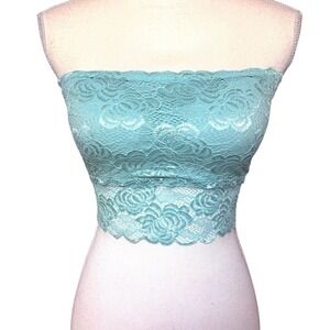 Itzon Light Turquoise Bandeau Strapless Lace Bra Top Women One Size